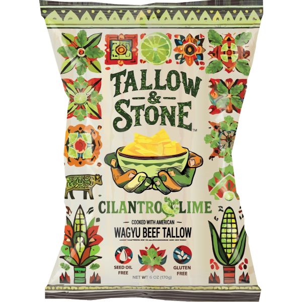TALLOW AND STONE: Cilantro Lime Wagyu Beef Tallow Tortilla Chips, 6 oz