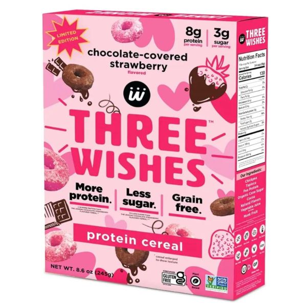 THREE WISHES: Chocolate Strawberry Cereal, 8.6 oz