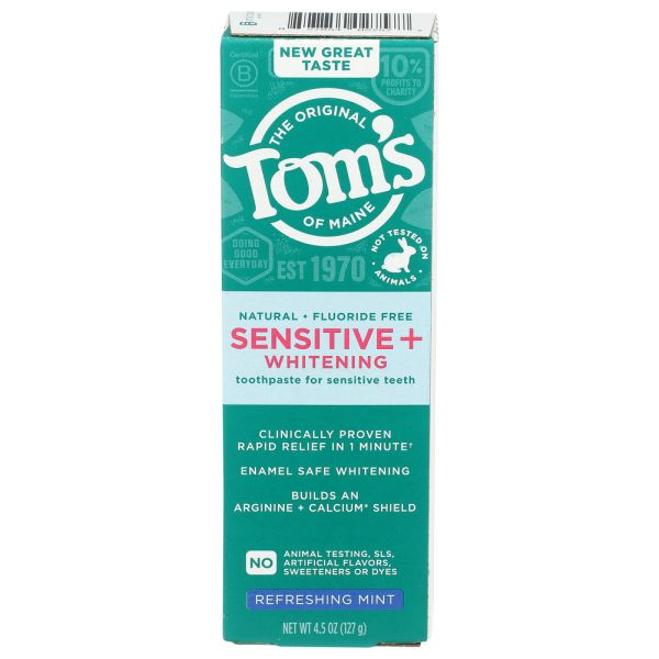 TOMS OF MAINE: Sensitive Plus Whitening Refreshing Mint Toothpaste, 4.5 oz