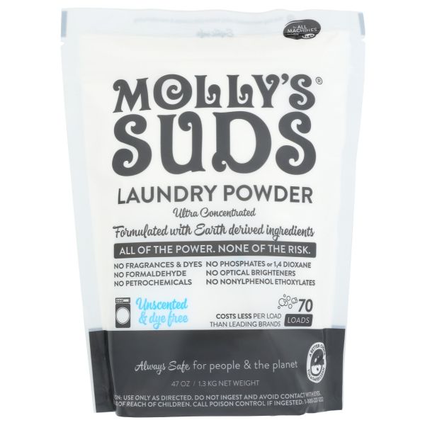 MOLLYS SUDS: Laundry Detergent Powder Unscented 70 Loads, 47 oz