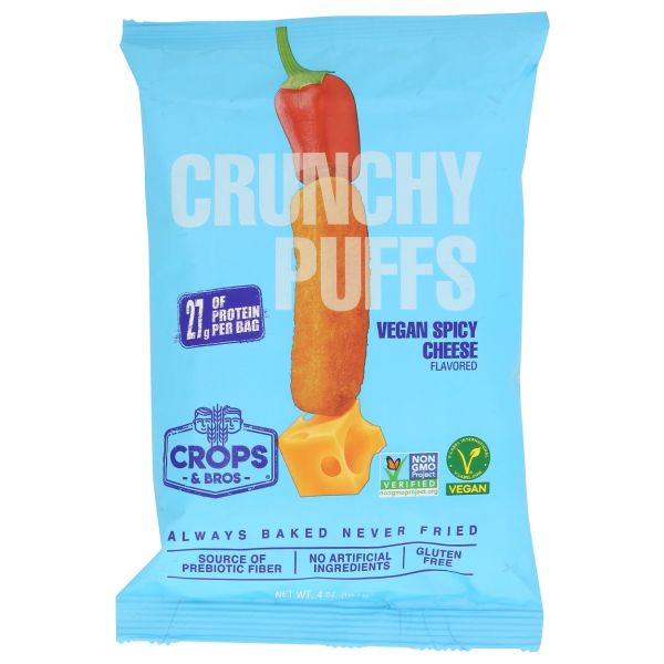 CROPS AND BROS: Vegan Spicy Cheese Crunchy Puffs, 4 oz