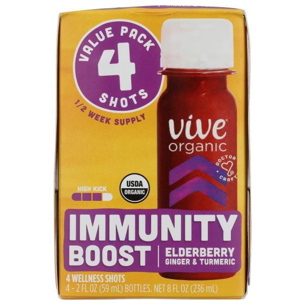 VIVE ORGANIC: Immunity Boost Shot Elderberry 4 Count, 8 oz