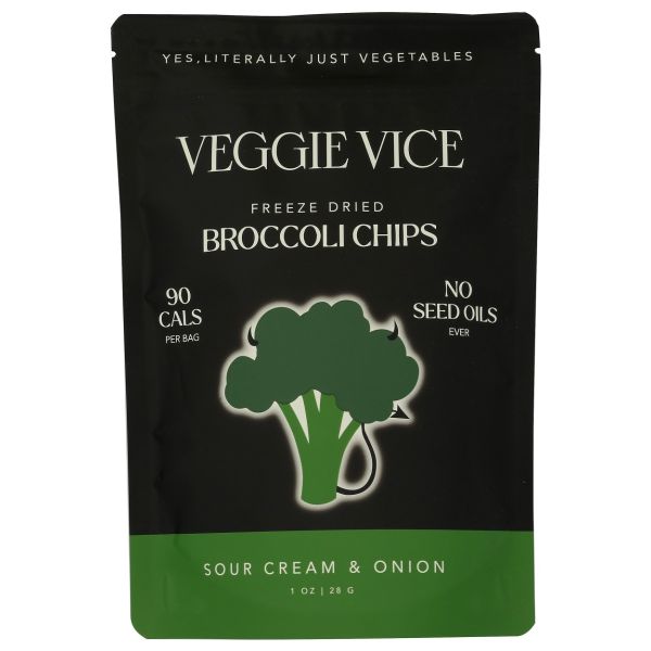 VEGGIE VICE: Freeze Dried Sour and Cream Broccoli Chips, 1 oz