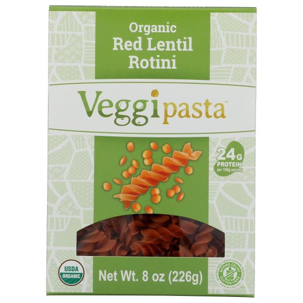 VEGGIPASTA: Organic Red Lentil Rotini Pasta, 8 oz
