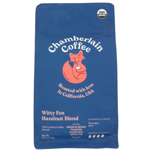 CHAMBERLAIN COFFEE: Witty Fox Hazelnut Coffee Bag Fresh Ground, 12 oz