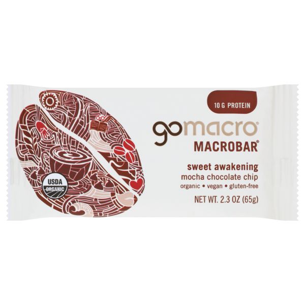 GOMACRO: Sweet Awakening Mocha Chocolate Chip Protein Bar, 2.3 oz