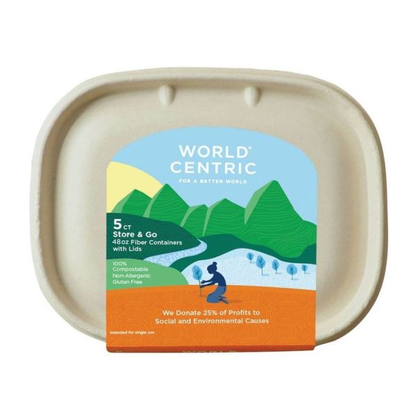 WORLD CENTRIC: 48 Oz Fiber Containers with Lids, 5 ct