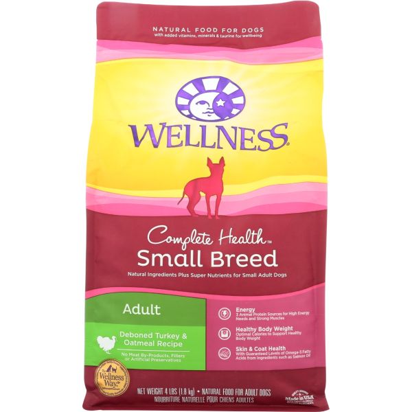 WELLNESS: Complete Health Adult Small Breed Dog Food Turkey and Oatmeal, 4 lb