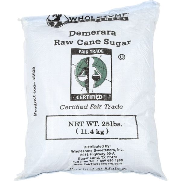 WHOLESOME SWEETENERS: Demerara Raw Cane Sugar, 25 lb