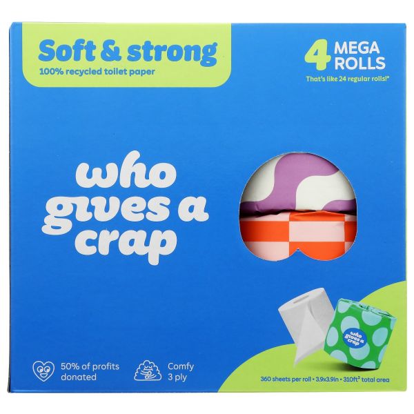 WHO GIVES A CRAP: Recycled Toilet Paper 4 Rolls, 1 ea