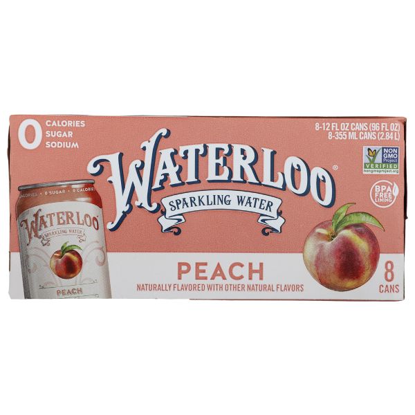 WATERLOO SPARKLING WATER: Peach Water 8 Count, 96 fo