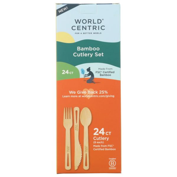 WORLD CENTRIC: Assorted Bamboo Cutlery Set, 24 pc