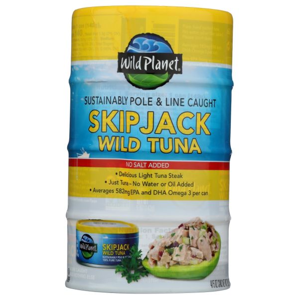 WILD PLANET: Skipjack Wild Tuna No Salt Added 4 Count, 20 oz