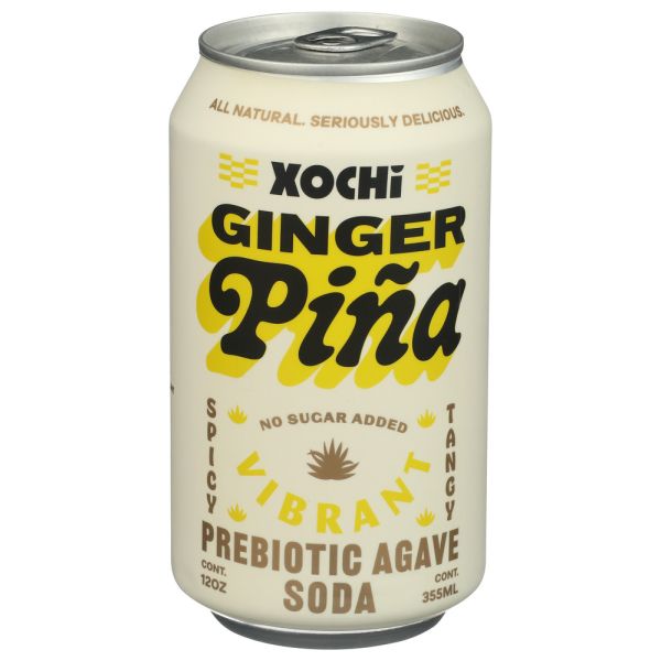 XOCHI SODA: Ginger Pina Prebiotic Agave Soda, 12 fo