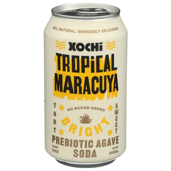 XOCHI SODA: Tropical Maracuya Prebiotic Agave Soda, 12 fo