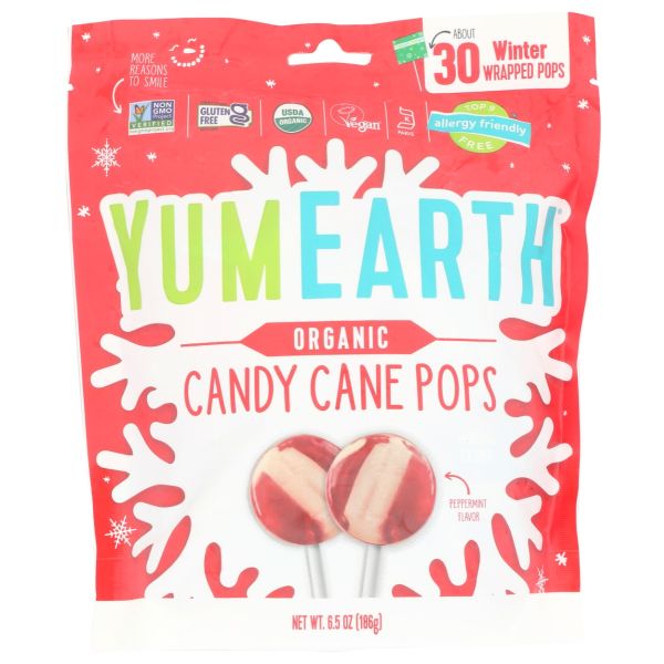 YUMEARTH: Candy Cane Lollipop 30 Count, 6 oz