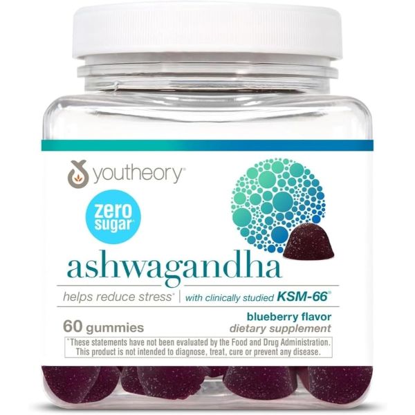 YOUTHEORY: Ashwagandha Zero Sugar Gummy Blueberry, 60 pc