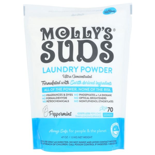 MOLLYS SUDS: Laundry Detergent Powder Peppermint 70 Loads, 47 oz