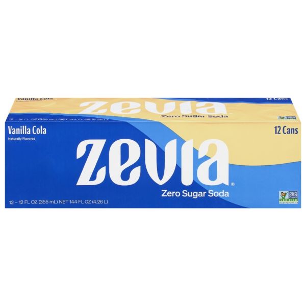 ZEVIA: Zero Sugar Soda Vanilla Cola 12pk, 144 fo