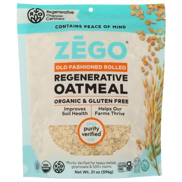 ZEGO: Old Fashioned Rolled Regenerative Organic Oatmeal, 21 oz